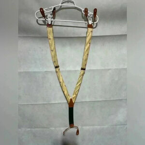 VTG Polo Ralph Lauren Yellow Silk Brass Leather Suspenders Geometric Print USA